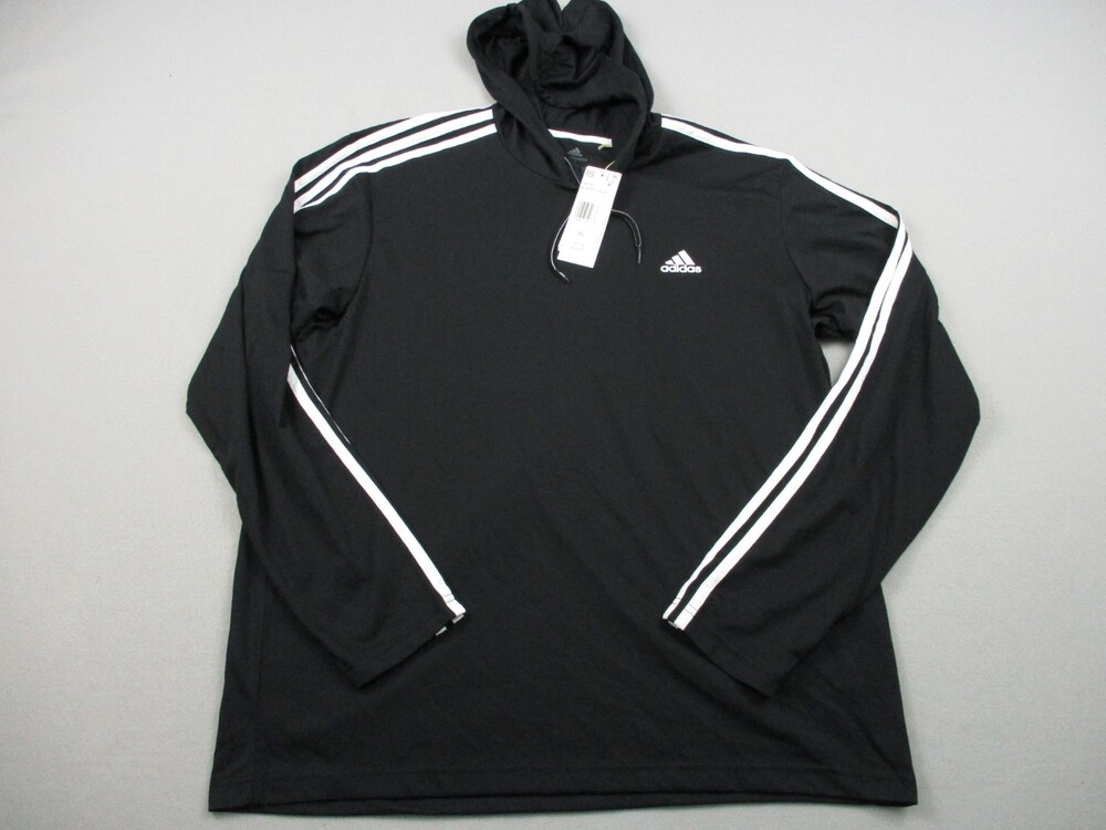 Adidas Shirt Men Extra Large Black Solid 3 Stripes Aeroready Hoodie Pullover XL